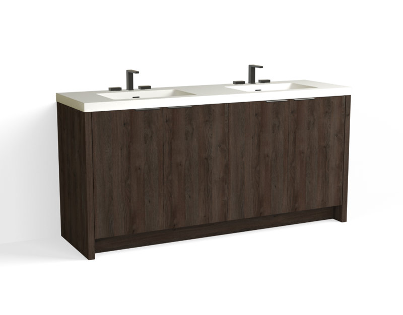 72 in. Handmade Double Vanity, White Matte, Nimbus/Satin Brass, 8" Widespread