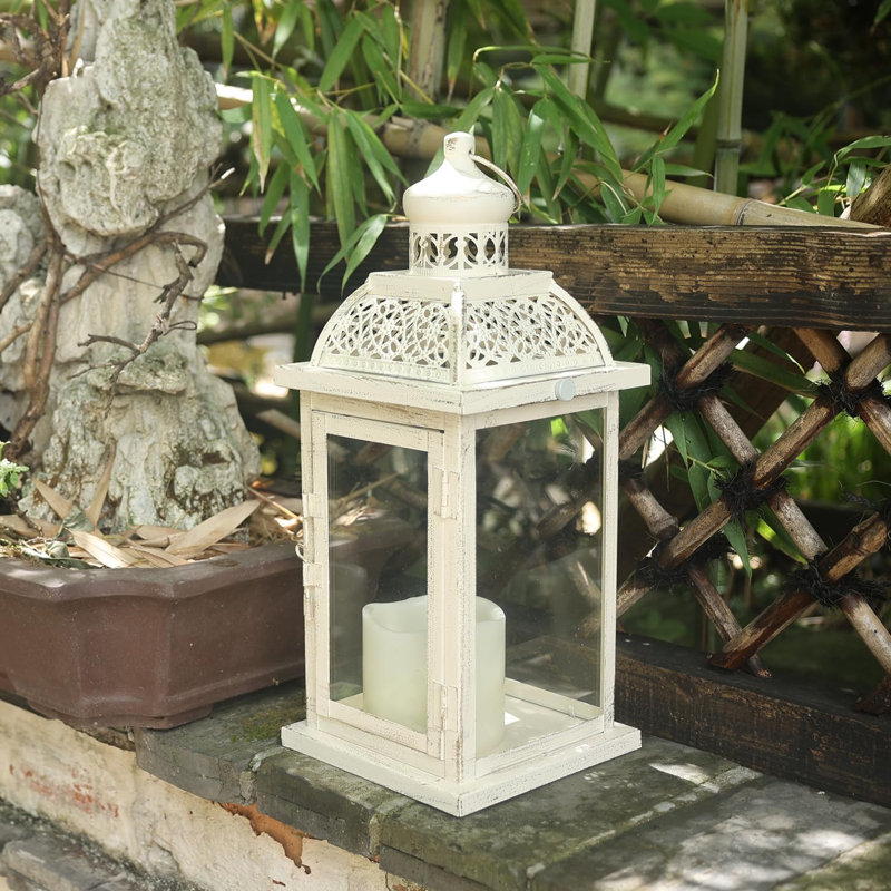 Lantern Decorative Indoor&Outdoor, 14.4'' Large Metal Candle Lanterns, Vintage Hanging Candle Holders Farmhouse Shelf Wedding Front Porch Patio Decor, Christmas Halloween Decorations For Home