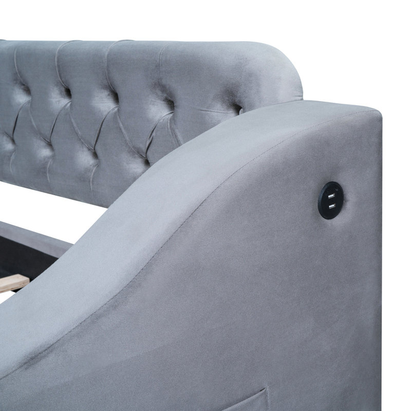 Gray Upholstered Twin Daybed With Armrest Storage & - Practical Bedroom Addition Elegant Sleeping Option, Gray