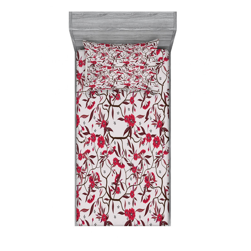 Microfiber Floral Fitted Sheet, Twin Fitted Sheet with 1 Pillowcase
