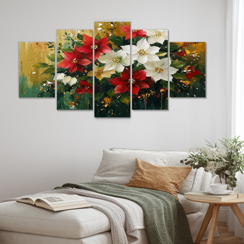 Été, couronne dorée de poinsettias II - Art mural - ensemble de décorations en diamant