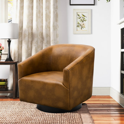 Chaise en similicuir brun clair avec fonction pivotante - fabrication en bois massif