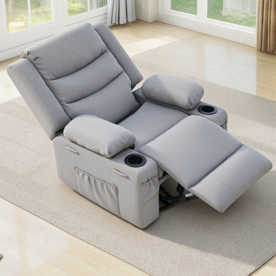 Extendable Armrest Swivel Glider Chair, 360° Rotation Rocking Chair With Cup Holders & Side Pockets