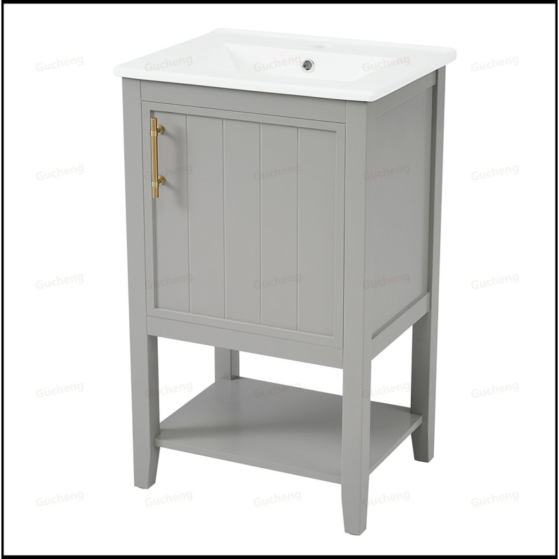 Meuble-lavabo à fermeture en douceur 20 po avec lavabo, Gris