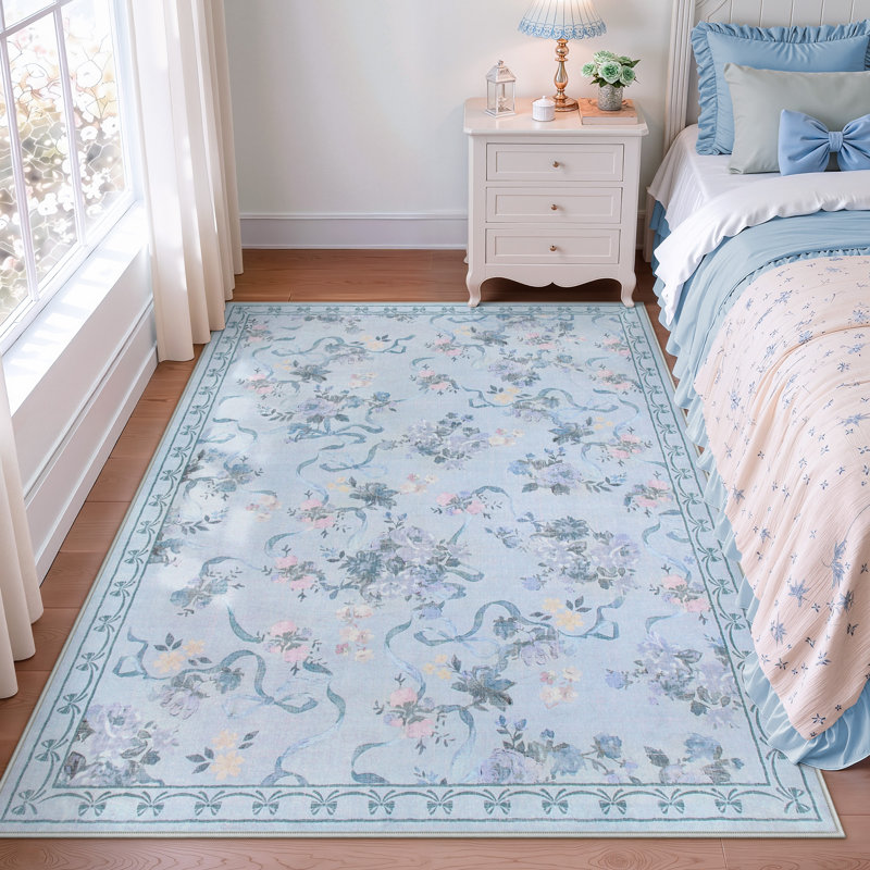 Tapis intérieur lavable antidérapant Boho, Blue, Rectangle 5' x 7'