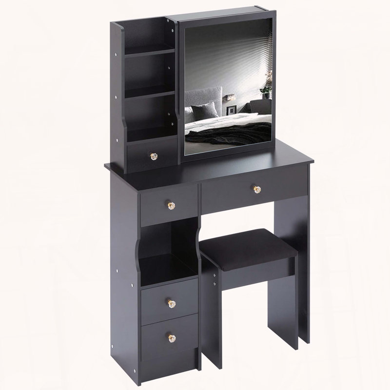 Petit meuble-lavabo avec miroir coulissant et rangement, Noir