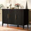 Buffet ondulé à 3 portes avec pieds en pin massif, armoire de rangement à finition peinte de style américain pour le salon, le vestibule, la cuisine et le bureau personnel.-211686092