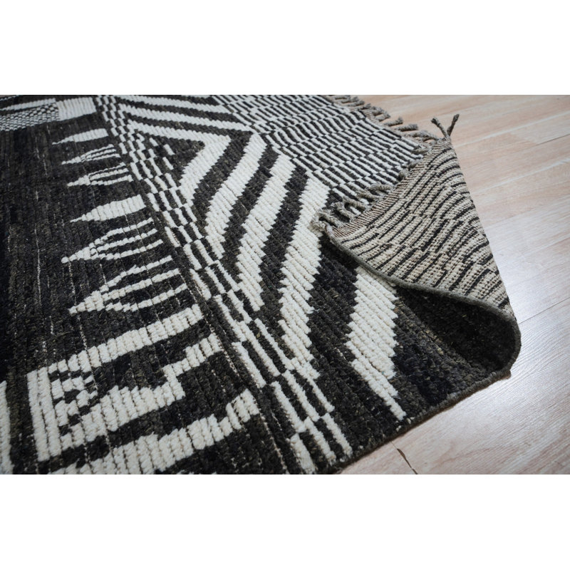 Black Hand-Knotted Wool Village Skyline Tribal Modern Contemporary Carpet Rug, 12' x 15'
