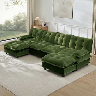 138 Inch U Shaped Modern Modular Sectional Sofa With 2 Ottomans, 4-Seat Chenille Deep Seat Comfort For Living Rooms And Apartments