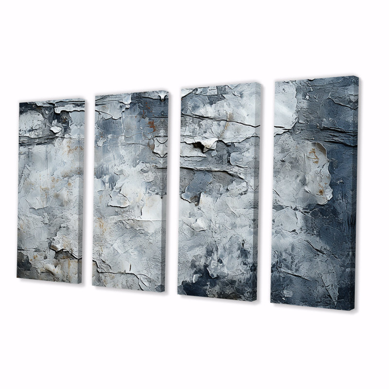Abstrait gris lunaire Surface I - Tachisme, ensemble 4 pièces d'art mural, H 28 po x l 48 po