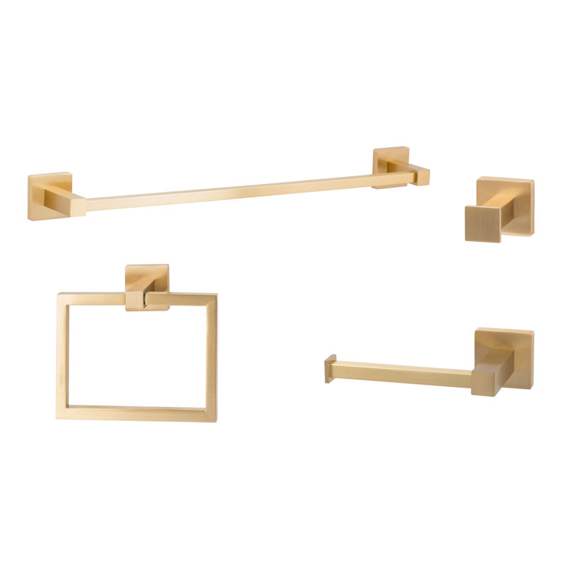 Vlora Series Bath Set, Single Post, Satin Brass