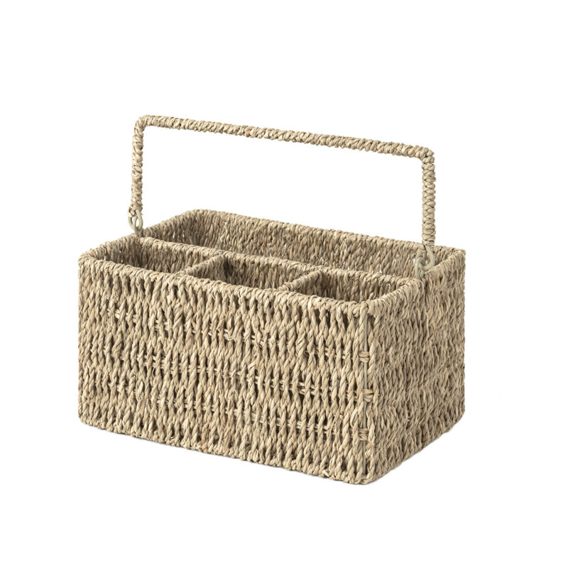Porte-couverts en osier tissé à la main avec poignée, organisateur de panier à couverts