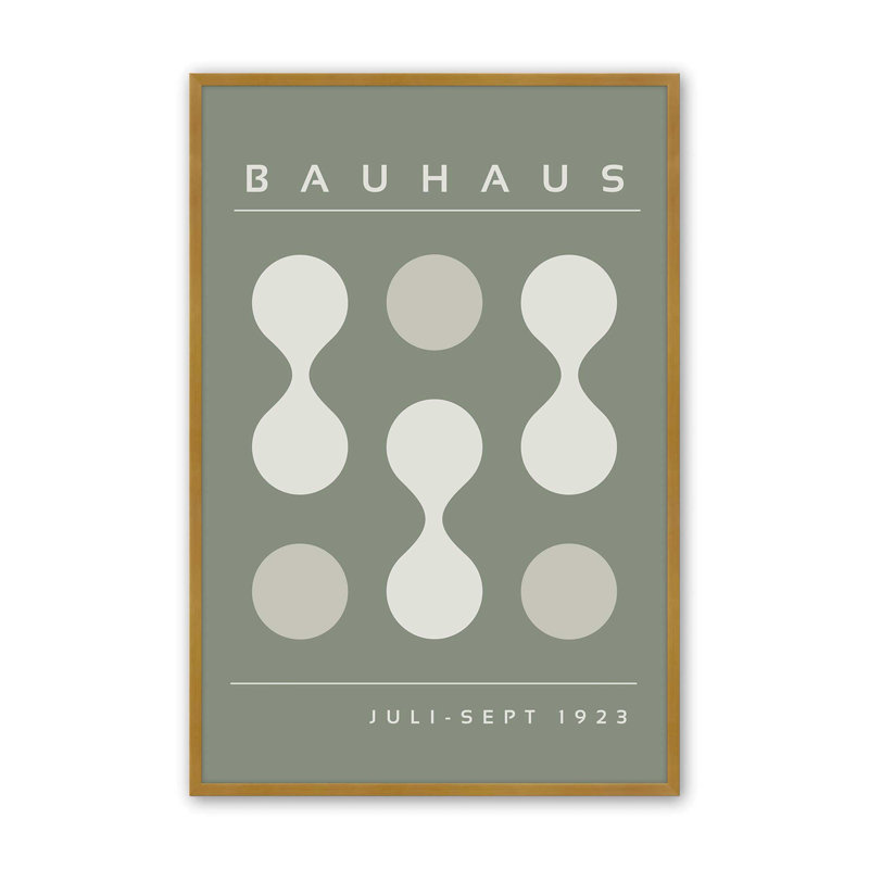 Imprimé vert Bauhaus Flow II, Or poli, H 21,25 po x l 17,25 po, Reproduction encadrée sans passe-partout