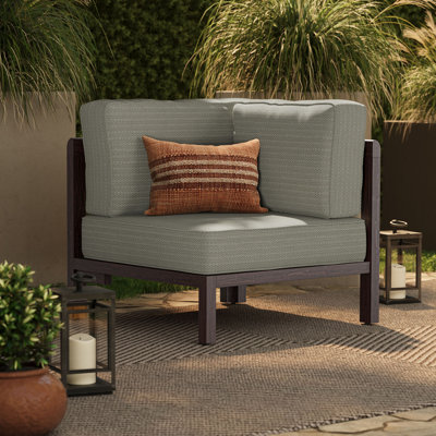 Chaise d'angle modulaire d'extérieur Peasnell en teck de couleur frêne
