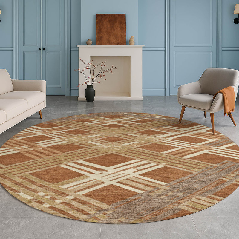 Machine Washable Indoor/Outdoor Chantille ACN2452 Geometric Rug, Paprika, 8' Round