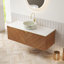 Meuble-lavabo 48 po, meuble de rangement flottant en contreplaqué, portes doubles en sergé avec garniture en métal, vasque ronde en céramique à motif de pierre et plateau en pierre frittée-348165605