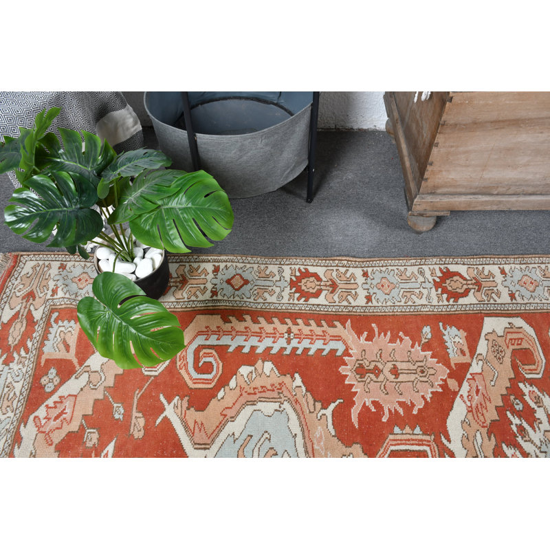 Grand tapis rouge turc rétro Anatolian pour la salle à manger - Design décoratif Oushak rouge / orange