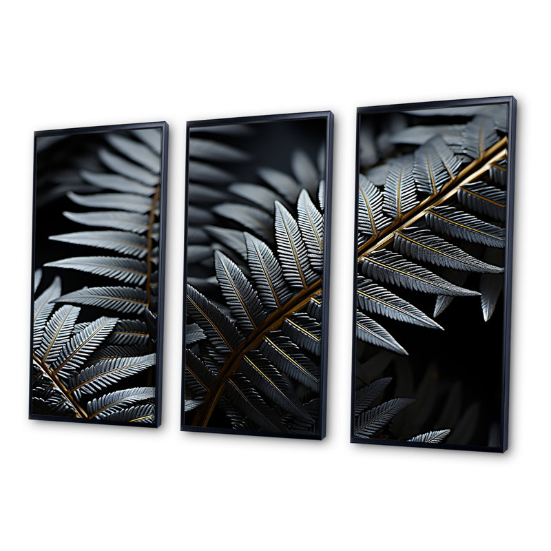 Frondes monochromes - ensemble d'art mural plantes, Cadre flottant noir, H 40 po x l 60 po x P 1 po