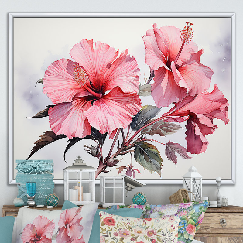 Hibiscus rose, Cadre flottant blanc, H 12 po x l 20 po x P 1 po