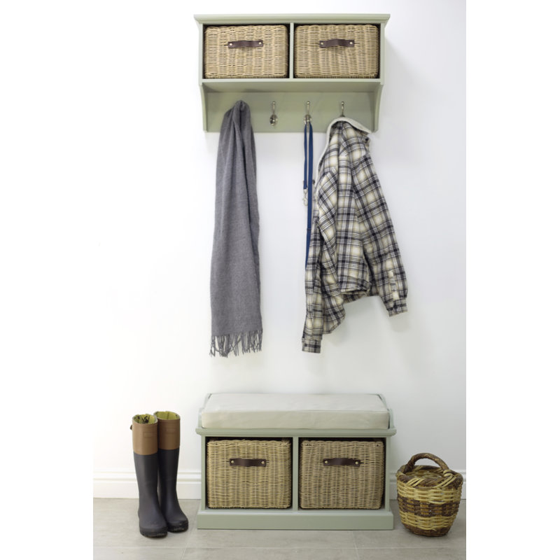 Anita Solid Wood Cube Shelf, Sage Green/Brown
