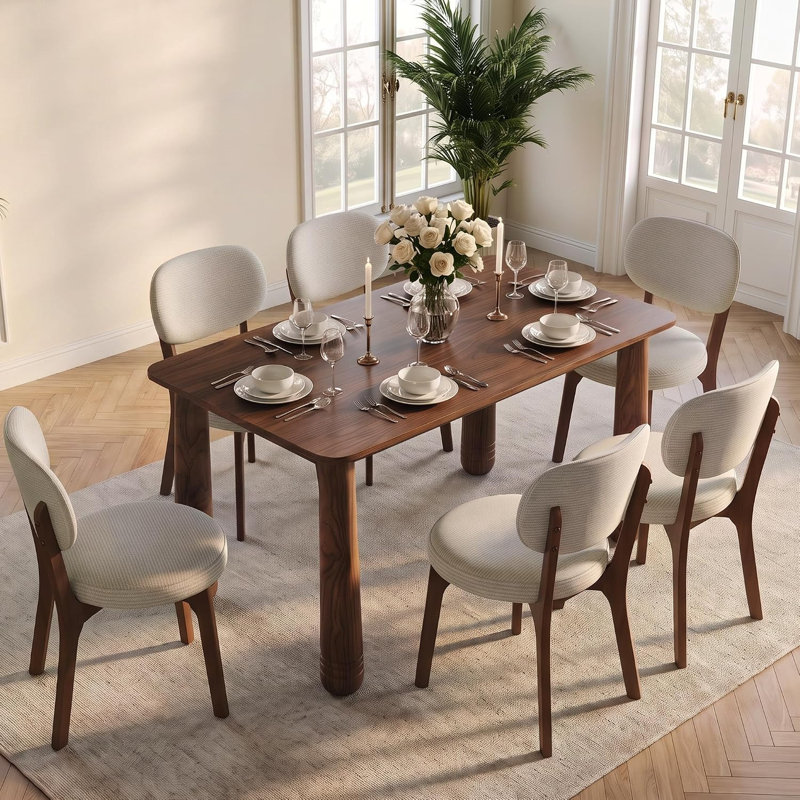 Ensemble de salle à manger moderne 7 pièces en bois massif avec table et chaises de cuisine