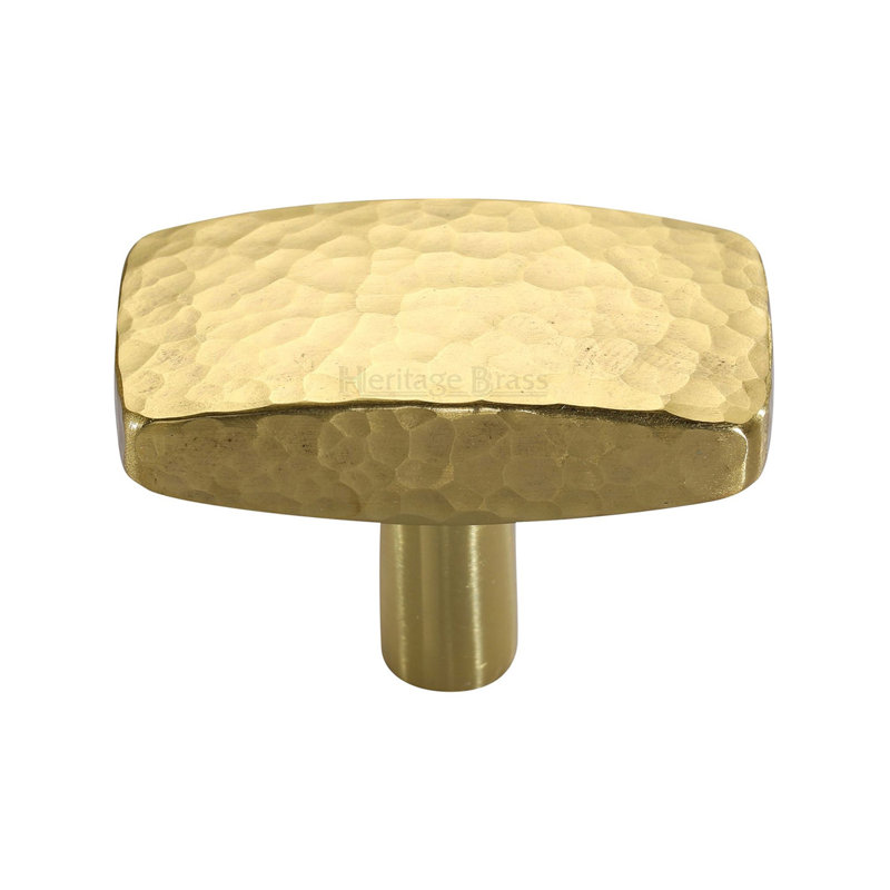 Heritage Brass Cabinet Knob Rectangular Hammered Design, 4.7cm L x 2.5cm W x 2.8cm D