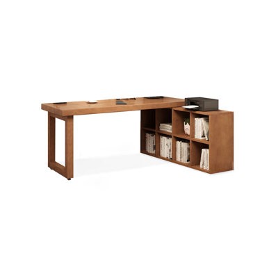Brown L-Shaped Solid Wood desk
