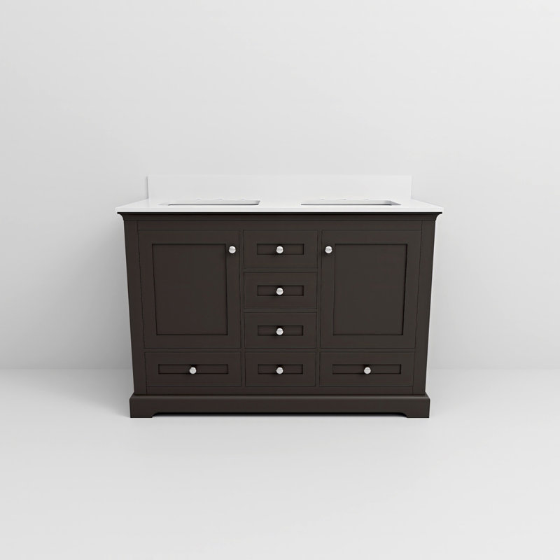 Meuble-lavabo double espresso 48 po X P 22 po D, avec plateau en quartz blanc, Espresso