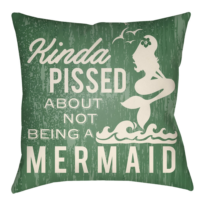 Litchfield Mermaid Outdoor Reversible Throw Pillow, 16" H x 16" W, Teal/Ivory