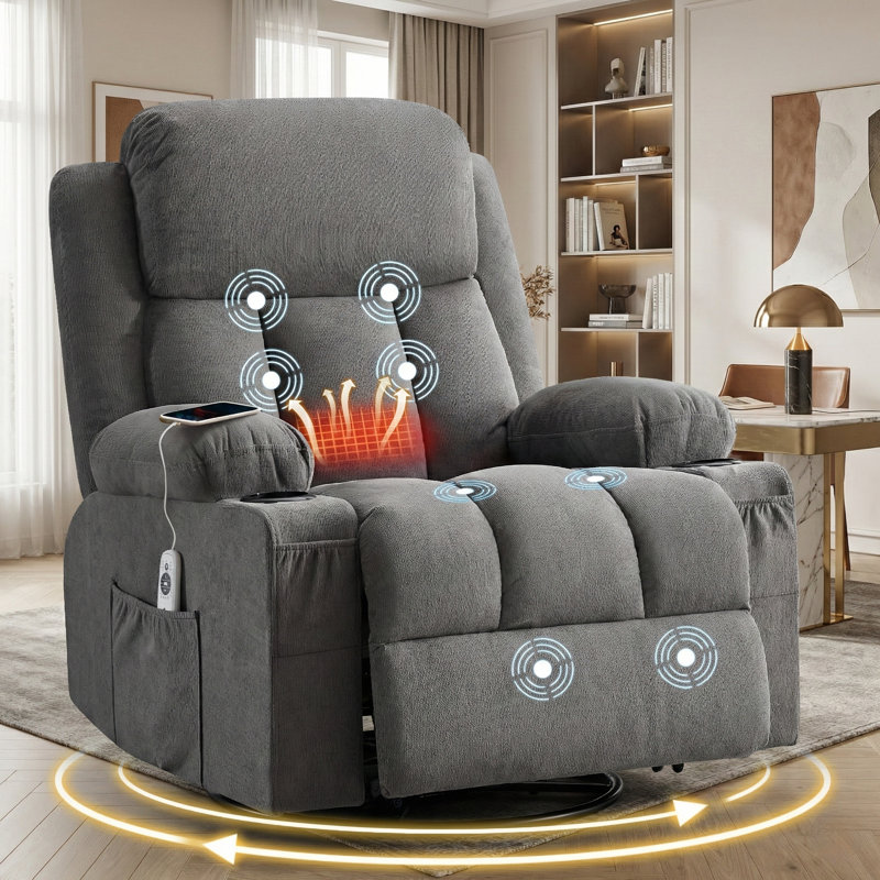 Fauteuil inclinable surdimensionné avec chaleur et massage, Gris