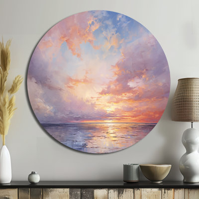 Coucher de soleil, barbe à papa, ciel, art en métal rond