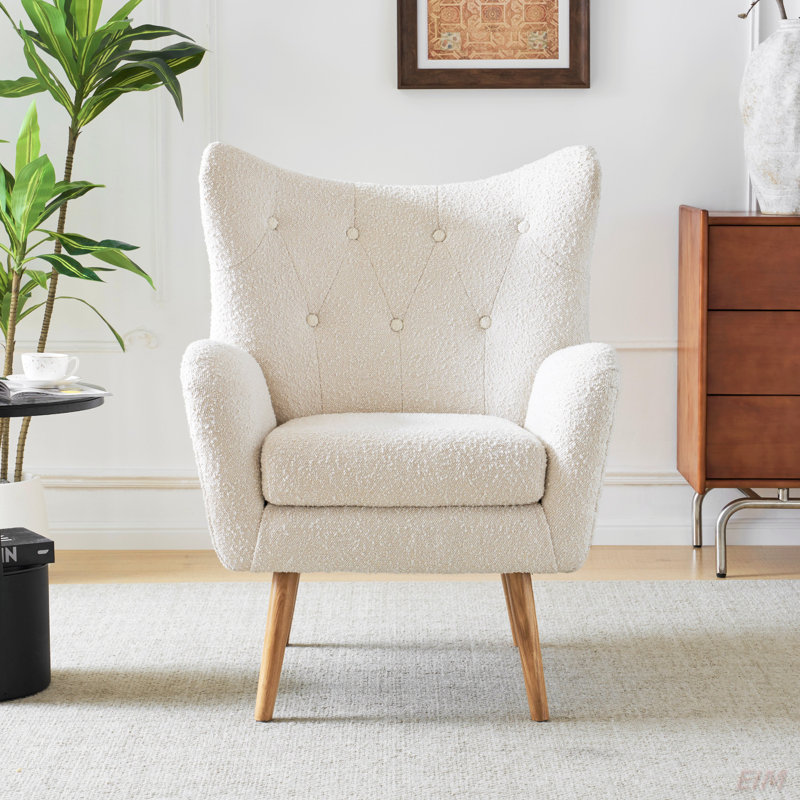 Fauteuil à oreilles rembourré, Amande, Naturel, H 39,47 po x l 29,47 po x P 29,01 po