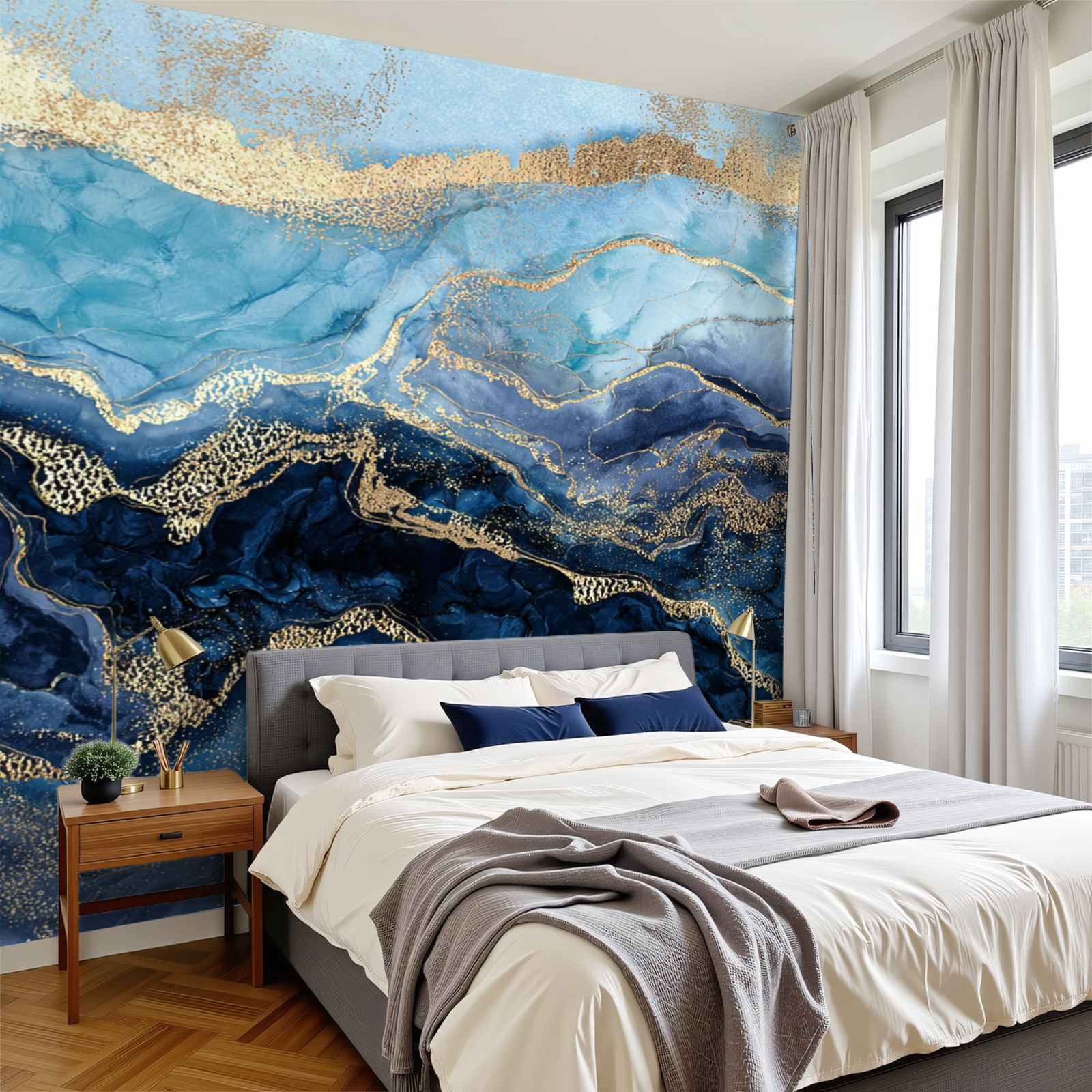 Red Barrel Studio 3D Peel and Stick Wallpaper abstract blue marble fake ...