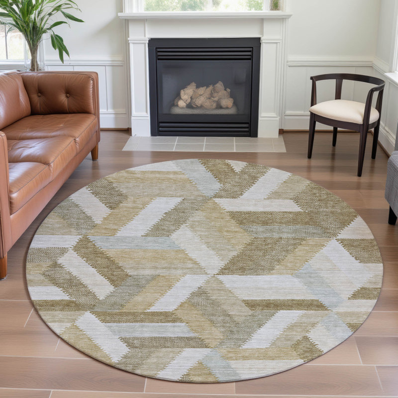 Premium Machine Washable Larock AMF1241 Geometric Rug, Round 8'