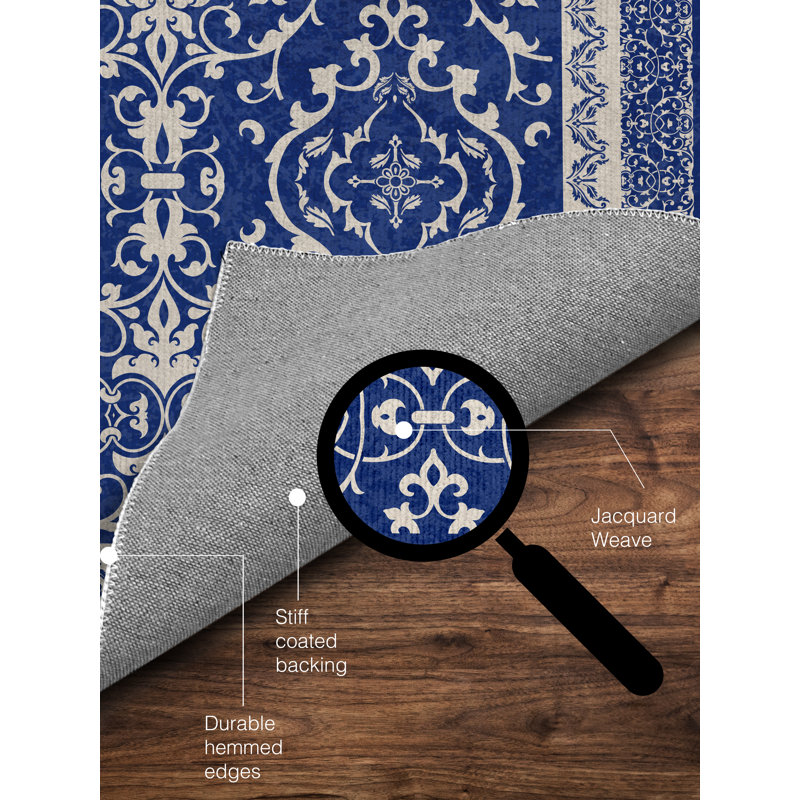 Tapis de chaise rectangulaire à poils courts Rao, L 48 po x L 72 po, Bleu marine