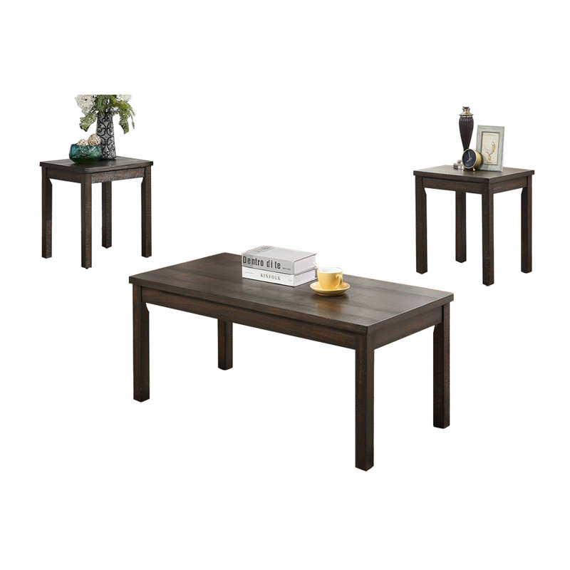Ensemble de 3 tables basses en bois de pin brun foncé Alleria