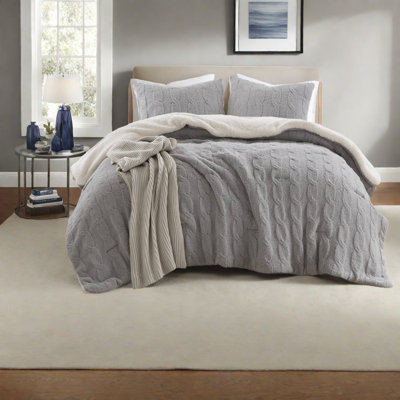 Luxurious Chenille Bedding Sets With Cozy Sherpa, Gray Twin Size
