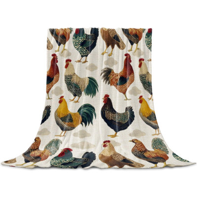 Farmhouse Rooster Flannel Blanket for Bed, Country Chicken Rustic Animals Soft Cozy Warm Couch Throw Blanket, Lightweight Fluffy Plush Bedding Blankets for Sofa Decor All Season, 50 x 60 in