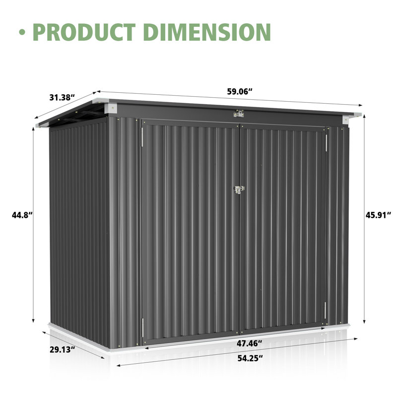  5 Ft. W X 2.6 Ft. D Galvanized Steel Horizontal Garbage Shed