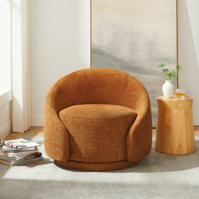 Gabbanelli Upholstered Swivel Barrel Chair, Curry Boucle