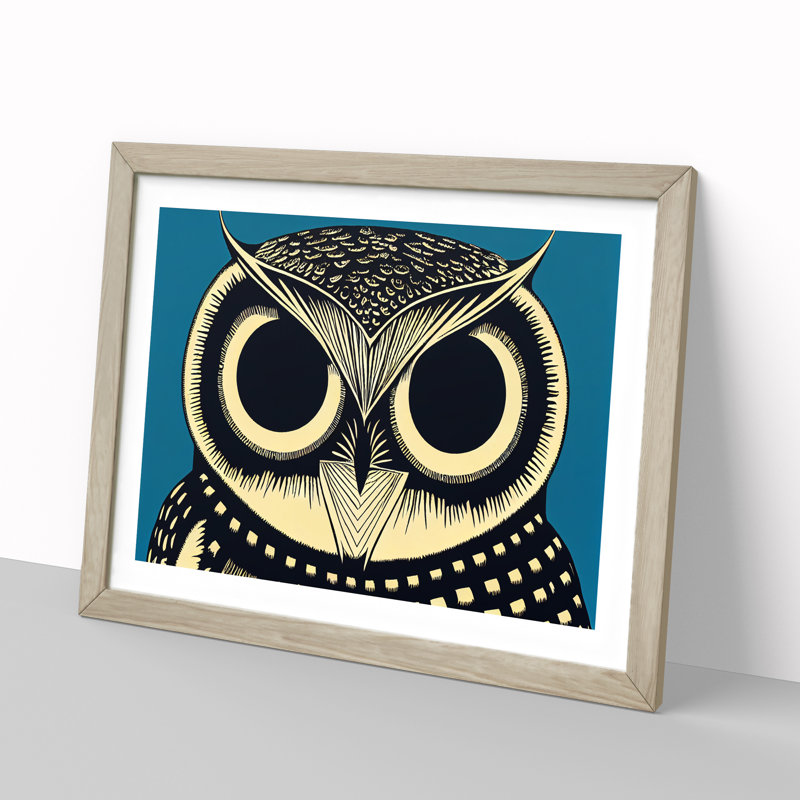 XH1022-6538X Owl Art Retro Vol.7 Abstract - Single Picture Frame Print, 46cm H x 64cm W, Grey