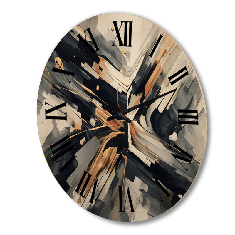 Horloge murale surdimensionnée en bois doré et gris Abstractions I - Formes abstraites, Très grand