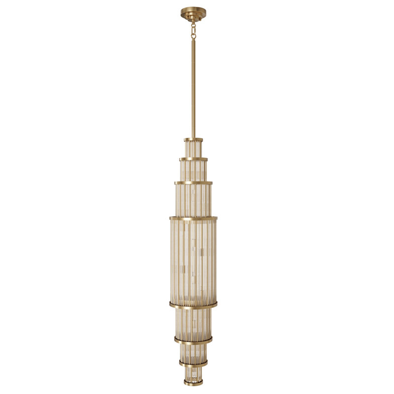 Waldorf Metal And Glass Rod Pendant, Brass, 146" H x 10" W, 17 Lights