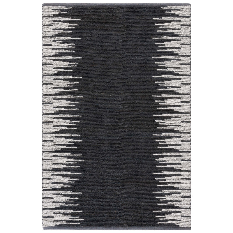 Wendell Natural Fiber Hand Woven Jute/Wool Abstract Rug in Black/Beige, Rectangle 8' x 10'