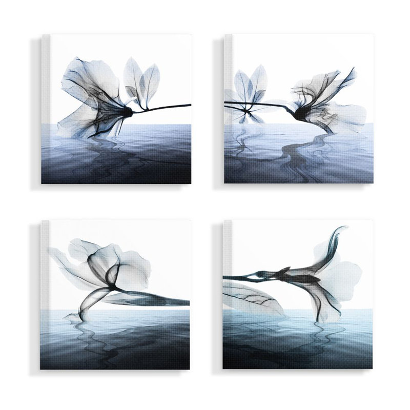 «Contrast Black and Blue Flower and Bloom Water Designs» par Albert Koetsier, ensemble de 4 reproductions d'art graphique