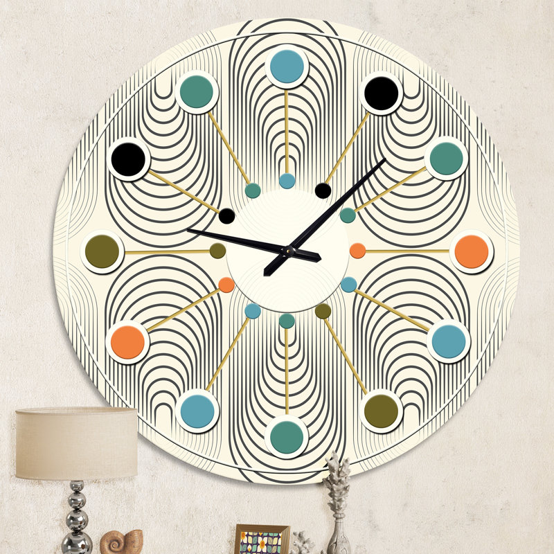 Horloge murale moderne Mid-Century à motif géométrique monochrome X, Moyenne