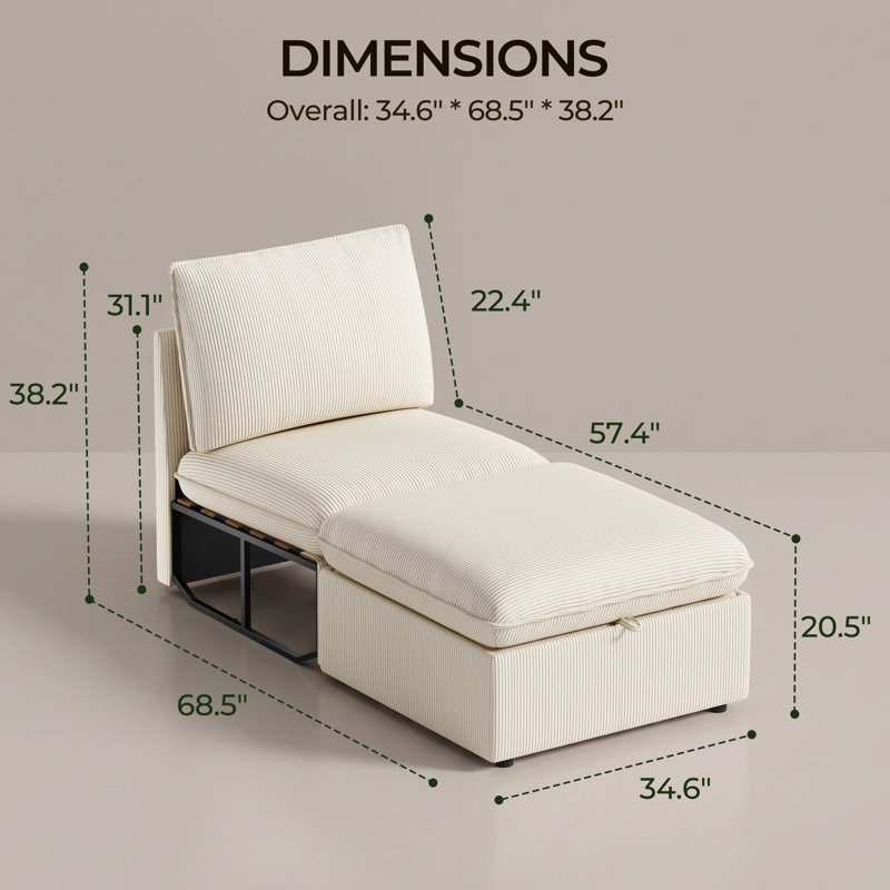 Ensemble de sièges modulaires modernes à siège simple avec repose-pieds, canapé en velours côtelé et repose-pieds pour canapé modulaire, blanc