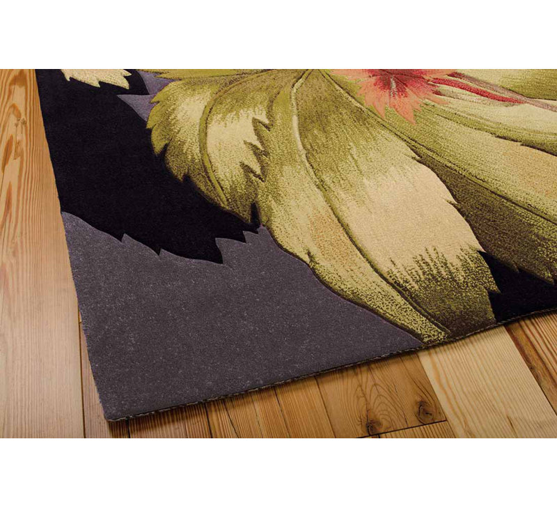 Vienna Floral Handmade Tufted Wool Green/Gray/Peach Area Rug, Rectangle 5'3" x 8'3"