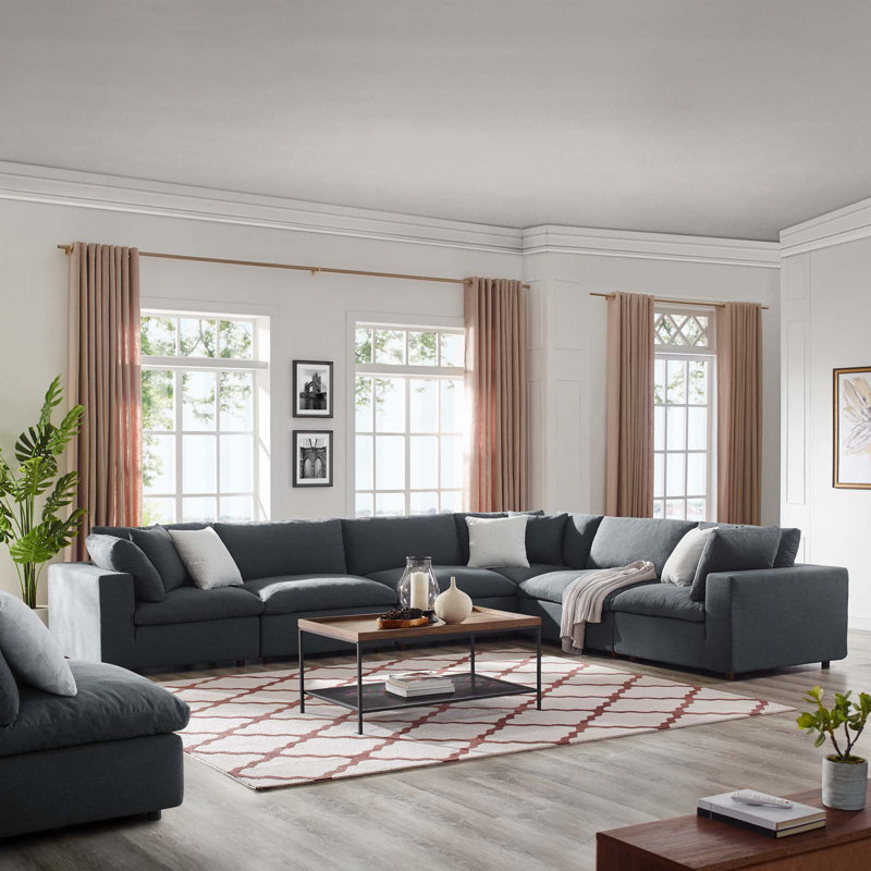 Modway Commix Down Filled Overstuffed 6 Piece Sectional Sofa Set, Gray Performance Velvet