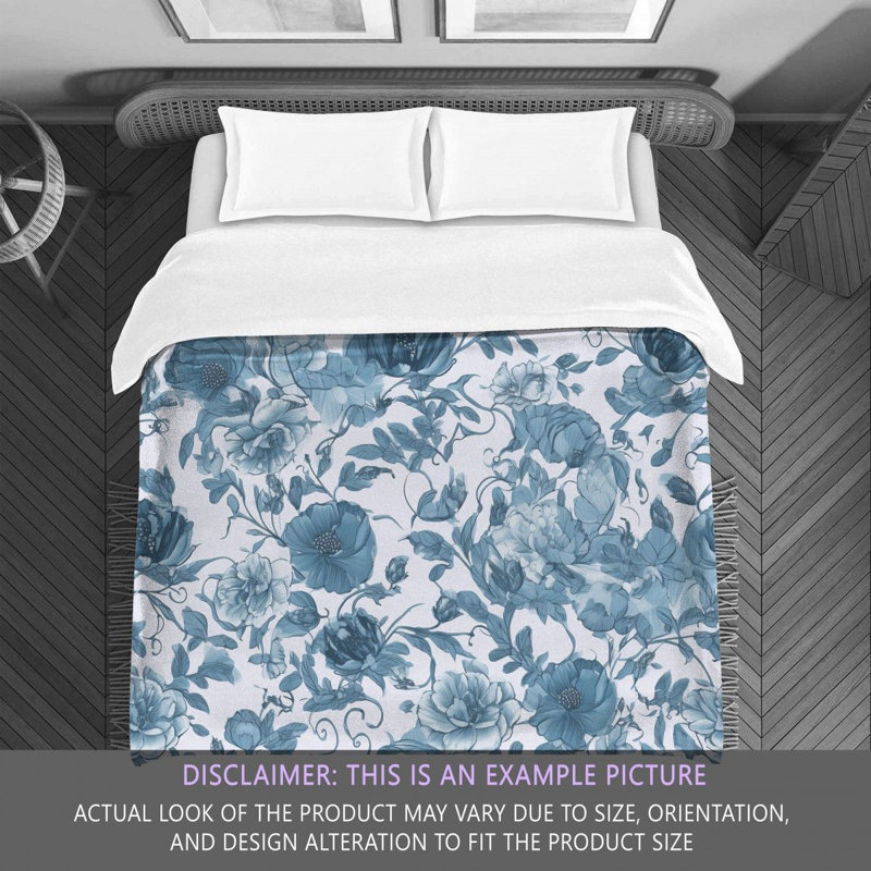 Floral Blue/White Microfiber Comforter, King Comforter